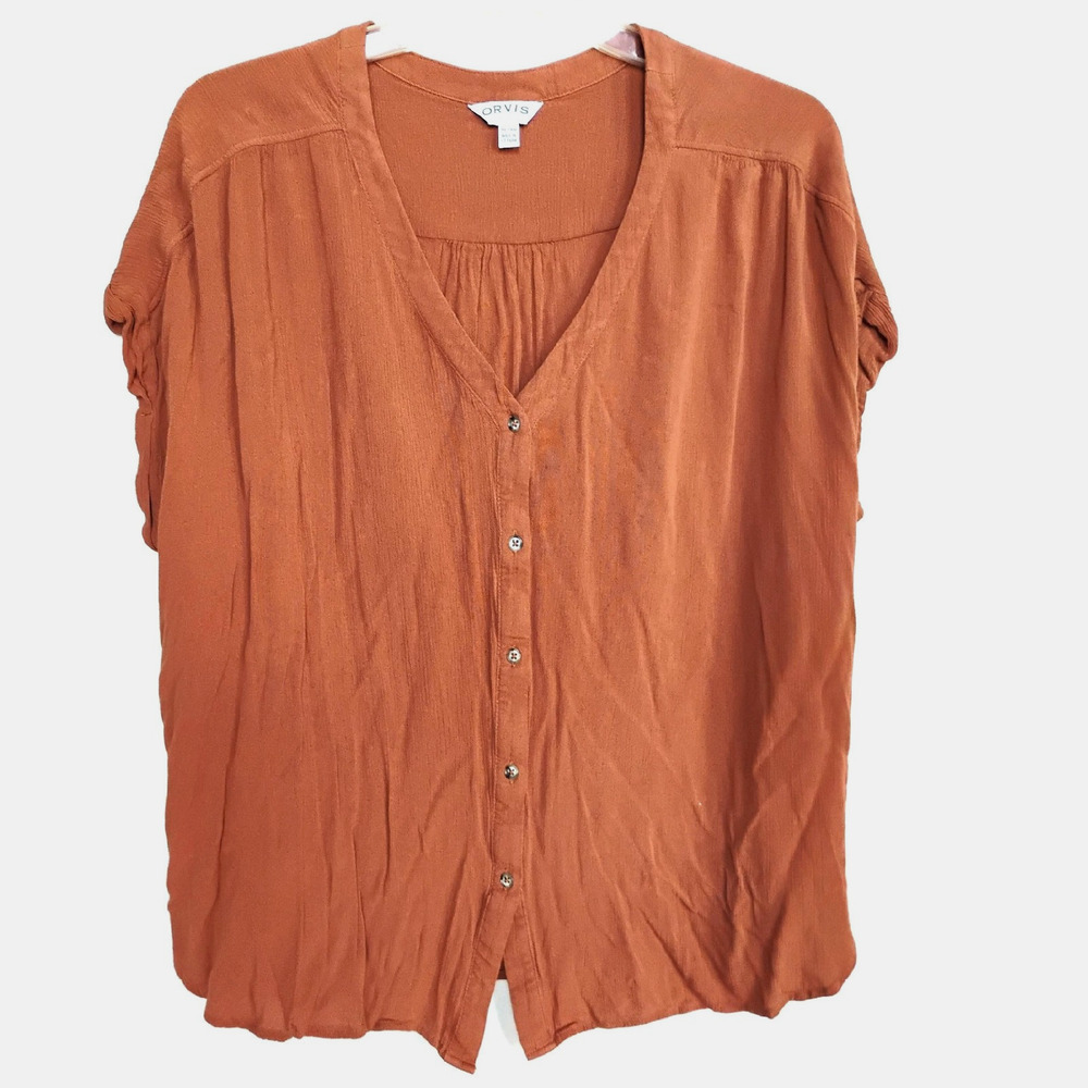 Orvis Blouse Button-up Crinkle Rayon ~ Relaxed Size XL